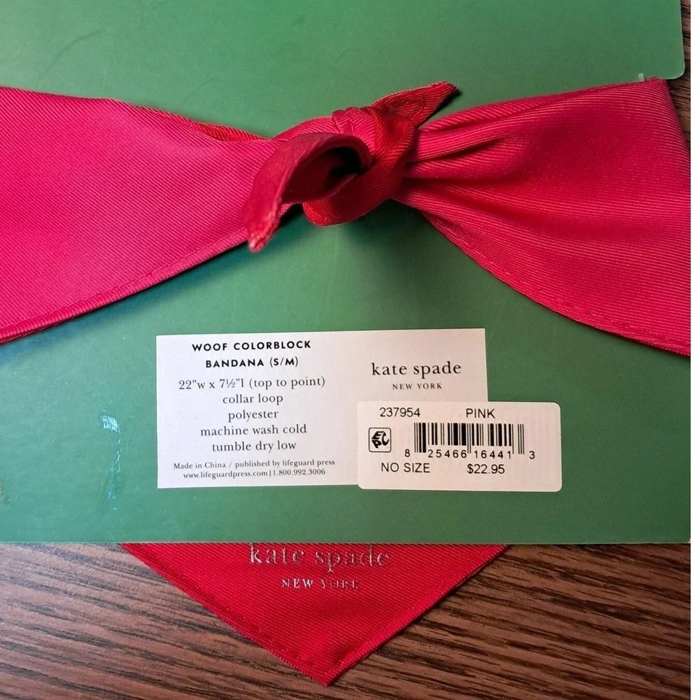 Kate‎ Spade Pet Bandana Woof Colorblock Follow My Lead Dog Scarf M/L Pink